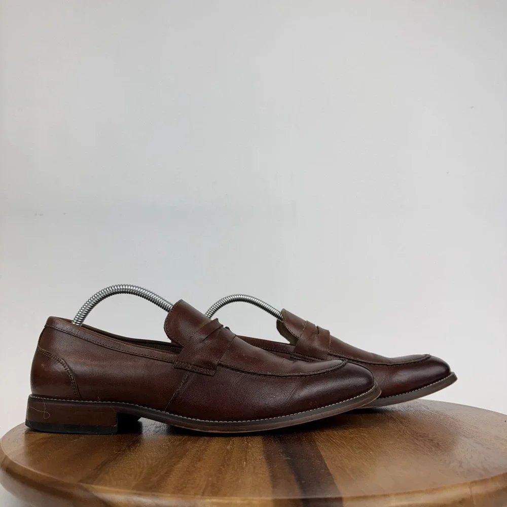 Mens Stacy Adams McCleary‎ Brown Leather Causal Penny Loafers Size 9.5 M GUC